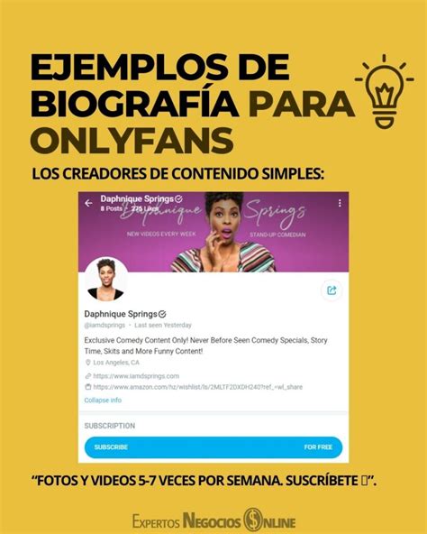 biografa para onlyfans ejemplos|LOS MEJORES PERFILES Y BIOGRAFIAS PARA。